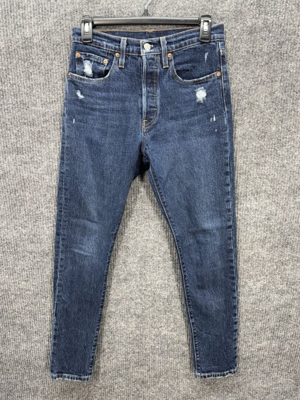 Levi’s Jeans 501 S Womens 26x30 Button Fly Skinny Distressed Dark Wash Denim